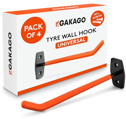 Gakago Reifenhalter Wandhalterung – 4er Felgenhalter Wand Set inkl. Schrauben & Dübel mit Montageanleitung - Extra Lange Reifen Wandhalterung - Halter für Autoreifen & Felgen zum Lagern