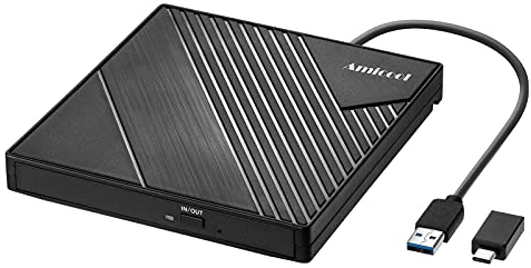 Amicool Externes DVD Laufwerk Extern USB 3.0 USB C CD Laufwerk für Laptop Desktop PC MacBook Externer DVD Brenner Windows 7/8.1/10/11 Linux Mac OS CD/DVD Reader Tragbar +/-RW ROM Optisches Drive