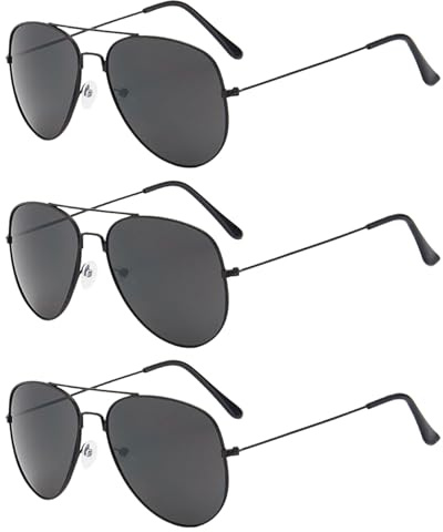 XNIVUIS 3 Stück Piloten-Sonnenbrille für Herren, polarisierte Sonnenbrille, ultraleicht, schwarze Gläser, flache Gläser, runde Retro-Sonnenbrille für Fahren, Reisen, Angeln (schwarz)