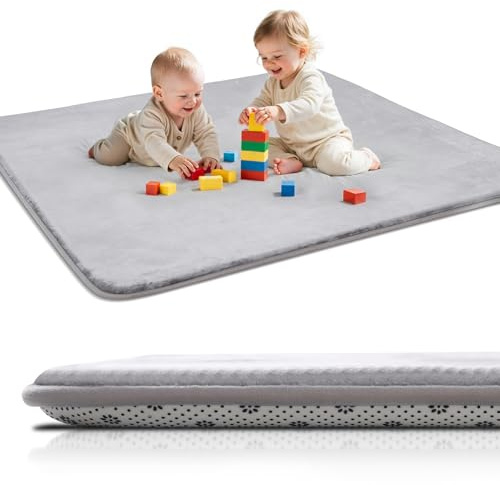 Favodormir Dicke Krabbelmatte Baby 150×200×3cm,Schaumfüllung Teppich Kinderzimmer Spielmatte Krabbeldecke Baby,Rutschfester Unterseite&Weicher Kurzflor, Pflegeleicht,Kinderteppich,Grau