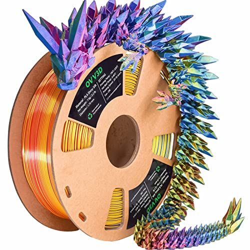 OVV3D PLA Filament 1.75, Filament-3D-Druckmaterialien, PLA PRO Dreifarbiges Regenbogen-Seidenfilament mit Rot-Gelb-Blau Filament PLA, High-Speed Printing 3D Drucker Filament ±0,02mm, 1kg