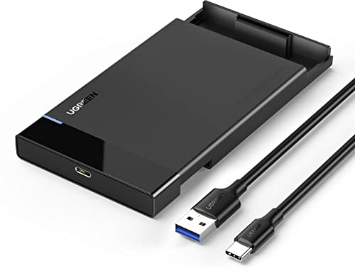 UGREEN Festplattengehäuse 2,5 Zoll Externes Gehäuse für 2.5 Zoll SSD und HDD, UASP unterstützt, werkzeugfreie Montage, USB C 3.2 Gen 2 auf SATA III bis zu 6 Gbps SATA Gehäuse mit USB C 3.1 Kabel
