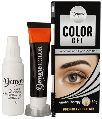 Demure Wimpernfarbe und Augenbrauenfarbe Set mit Keratin, PPD frei, Ammoniakfrei, 20+ Anwendungen, bis zu 4 Wochen Wirkung, Eyelash & Eyebrow Tint Kit (1.0 Schwarz)