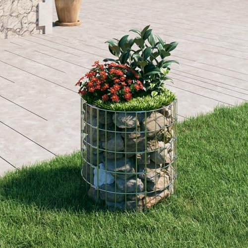 Xichuzi Gabionen-Hochbeet, Kräuterspirale, Hochbeet Im Garten, Pflanzkübel, Pflanzsteine, Rund Verzinkter Stahl Ø50x50 cm