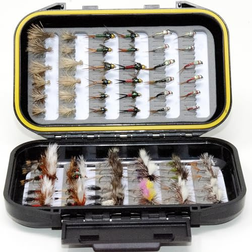 72 Premium Handgebundene Fliegenfischen Fliegen Sortiment | Trocken, Nass, Nymphen, Luftschlangen, Wollbugger, Terrestrische | Forelle, Barsch Köder Set, Kit, Geschenk