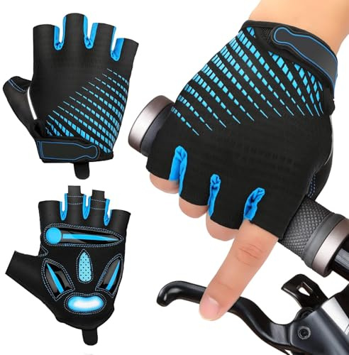 JTENG MTB Handschuhe,Halbfinger Sommer Fahrradhandschuhe für Männer und Frauen,Stoßfestes GELAtmungsaktivBequemRutschfest Geeignet für Motorräder Fahrräder MTB Fitnessstudio (Blau, S)