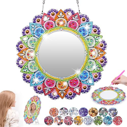 Geschenk Mädche 8 11 Jahre Bastel Diamond Painting Spiegel Bastelset Kinder | Geschenke Mädchen 6 7 8 9 10 11 Jahre Mandala Kosmetikspiegel Bastelset Mädchen Geburtstagsgeschenk Spielzeug ab 5-12 Jahre