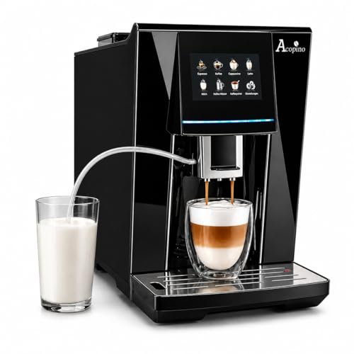 Acopino Vittoria One Touch Black Kaffeevollautomat & Espressomaschine mit Milchsystem – Cappuccino & Espresso auf Knopfdruck, farbiges Touchdisplay