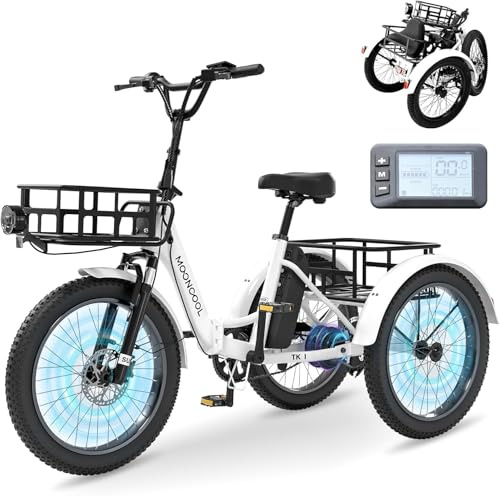 MOONCOOL E Bike Klapprad, 20 Elektrofahrräder für Herren Damen, 36V 20AH Akku, 250W Motor 45 Nm, LCD-Display, IP65 Wasserdicht, 3 Fahrmodi, mit Großen Körben & Fußstützen (Perl Weiß)