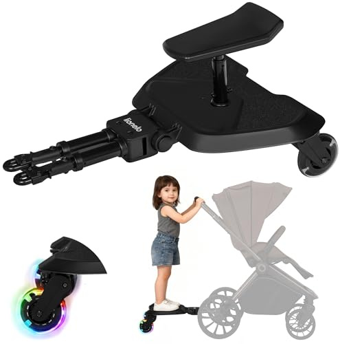 LIONELO Buggy Board 2-in-1 Mitfahrbrett für Kinderwagen mit abnehmbarem Sitz, universell passend, Stoßdämpfung, LED-Räder, bis 25 kg, für Kinder 2-5 Jahre