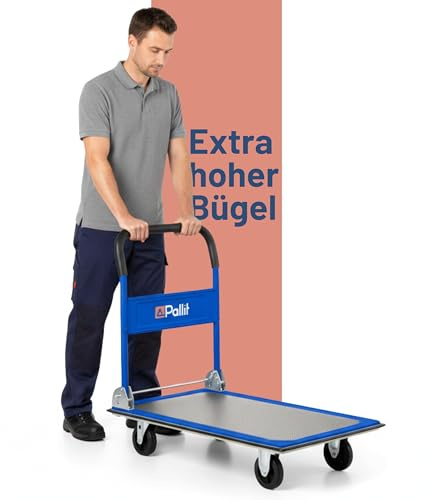 Pallit Transportwagen klappbar in Blau 150 kg Tragkraft Rollwagen Carry Plattformwagen mit Antirutschbeschichtung Transporthilfe Handwagen