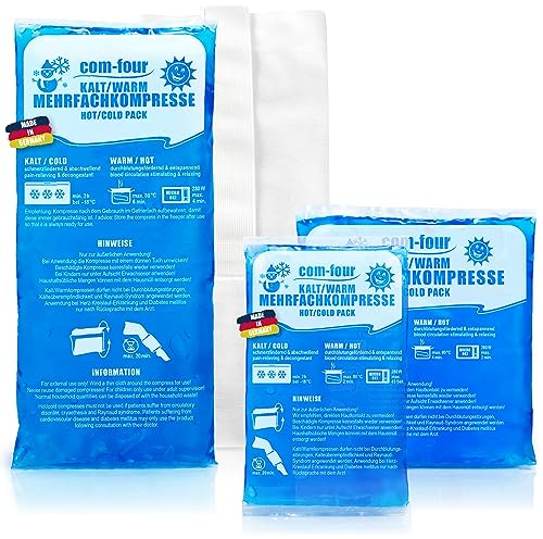 com-four® 3X Mehrfach-Kompresse in 3 verschiedenen Größen mit Vlies-Hülle, Warm & Kaltkompressen - Sparpack Kühlpads, Kühlpacks - mikrowellengeeignet - Made in Germany (3 Stück)