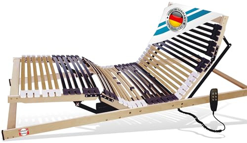 Matratzen Perfekt Elektrischer Lattenrost 90x200 cm Fertig montiert 42 Leisten 7 Zonen 8 cm Höhe 2 Motoren bis 200 kg belastbar Netzfreischaltung Härtegradverstellung Notabsenkung