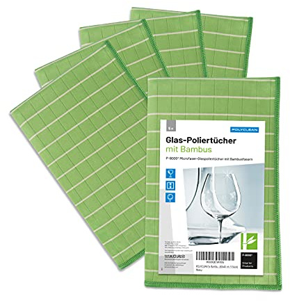 POLYCLEAN 5X Bambustuch – Glas-Poliertuch mit Bambusfasern – Fenstertuch für Glas und Scheiben - Streifenfreies Trockentuch (60x40 cm, 5 Stück)