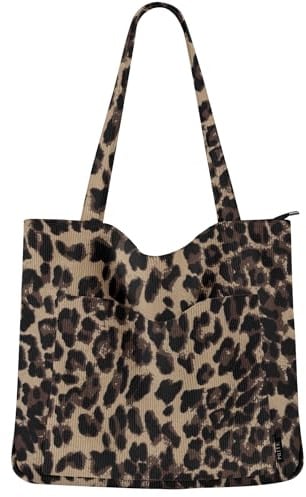 Prite Handtasche Damen Tote Bag Shopper Groß Umhängetasche Cord Beuteltasche Stofftasche für College Schule Arbeit Reisen Einkaufen