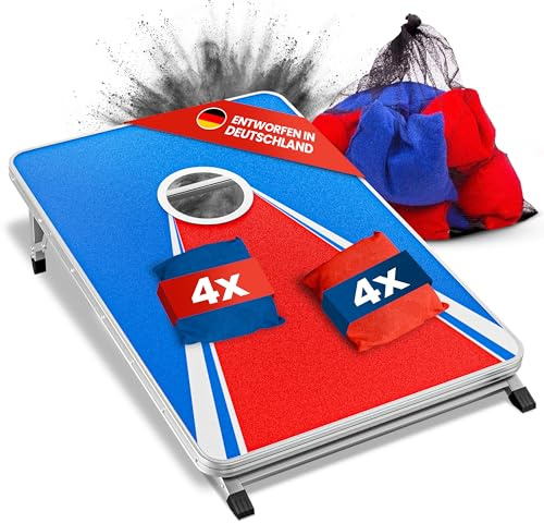 Blaustein Offizielles Cornhole Spiel Outdoor - 11-Teiliges Set nach Amerikanischer Tradition - Outdoor Spiele - Wurfspiele für Draußen - Gartenspiele (Rot Blau)