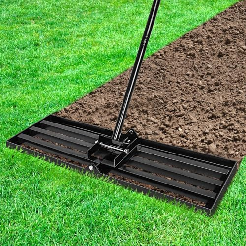 Ezkamfort Rasen Nivellierungsrechen[76x25cm] Rasenrechen mit Edelstahl Surface, Rasenwerkzeug Rakel mit 194cm Verstellbarer Stiel-Schmutz Sand Rasen Nivellierrechen für Garten, Golf und Hinterhof