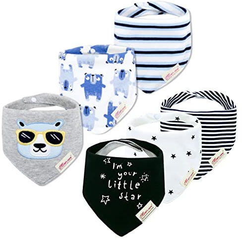 Minizone Baby Halstücher 6er Pack, Super Weich und Absorbiert Dreieckstuch Sabberlätzchen Baby mit Baumwolle Bandana für Jungen, Tragen