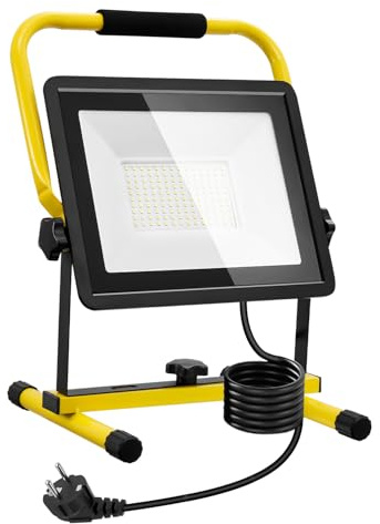 Baustrahler LED 100W, 10000LM 6500K kaltweiß LED Baustellenlampe Arbeitsleuchte,LED Strahler mit Stecker & 3M Kabel,IP66 Wasserdicht Baulampe Arbeitsscheinwerfer für Baustelle Werkstatt Garage