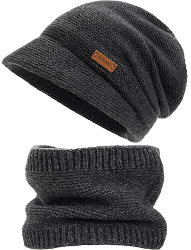 Fantasyon Mütze Damen Winter, Schalmütze Damen mit Visier mit Schal, Damenmützen Herbst mit Weichem Innenfutter Gefütterte, Schwarz