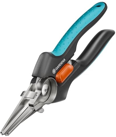 Gardena GripCut: Ernteschere aus rostfreiem Edelstahl mit cleverer Greiffunktion, schneidet präzise und hält das Schnittgut bis zum Ablegen, 45 mm Klinge, mit Einhandverriegelung (12213-20)