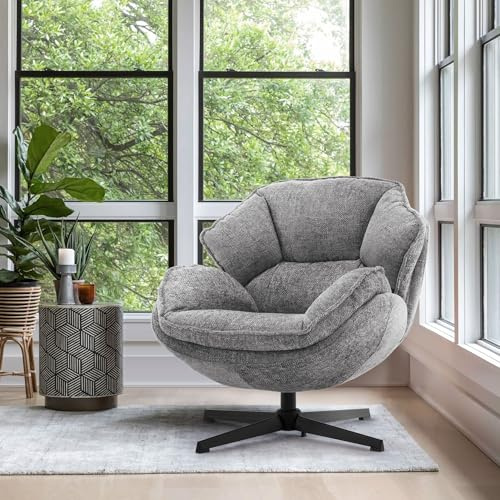 IWMH Sessel Wohnzimmer Drehbar, Schlafzimmer Loungesessel mit Metallbeinen | Modern Geplosterte Ohrensessel mit Breiter Sitzfläche, Lazy Lounge Einzelsofa Lesesessel (Grau)