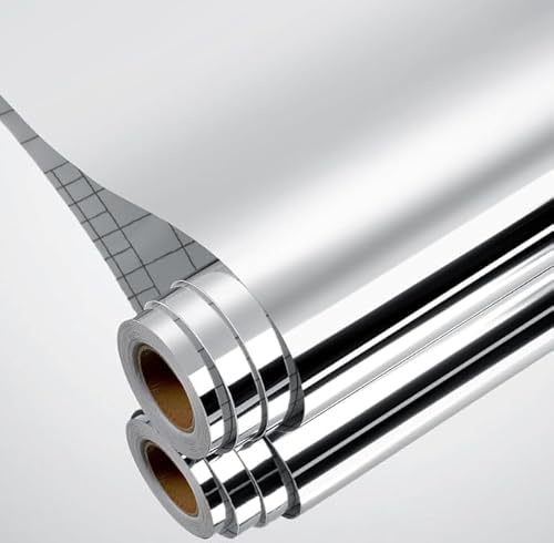 Tapete Selbstklebend, Silber, Hitzebeständig Tapete Öl-Resistent Wasserdicht Anti-Schimmel, Selbstklebende Klebefolie für Schrank, Möbelfolie für Wände Türen Bäder Küche (40x200CM)