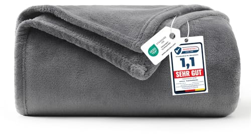 WAVVE Kuscheldecke Flauschig Decke Fleecedecke - Sofadecke 150x200 cm Warm Wohndecke Couchdecke, Grau Decke Weich Sofaüberwurf XL