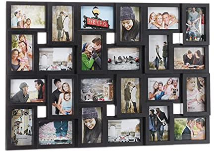 Relaxdays XXL Bilderrahmen Collagen für 24 Bilder in 10 x 15, Hoch- oder Querformat, Kunststoff, HxB 53 x 85 cm, schwarz