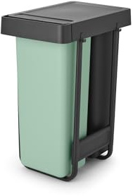 Brabantia Sort & Go Ausziehmülleimer | 2 x 30 l Einbaumülleimer für die Unterschranktür | Integrierte Doppel-Mülltrennungseinheit, leichtgängige Schiene, herausnehmbarer Inneneimer | Grey & Green