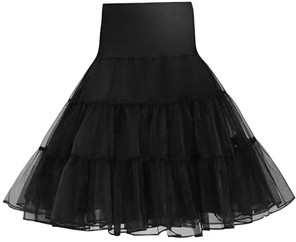 Wikoan Petticoat Unterrock Kurz Tutu Rock Retro Reifrock Damen Crinoline Petticoat Rockabilly Underskirt Schwarz M