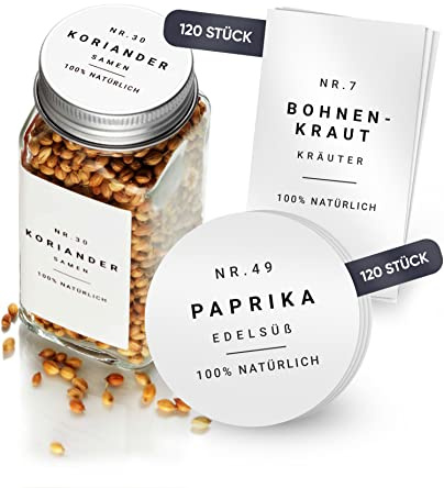 Homety® Gewürzetiketten selbstklebend (240 Stück) - Aufkleber rund minimalistisch - Gewürze Etiketten wasserfest - Vorratsetiketten (Weiß)