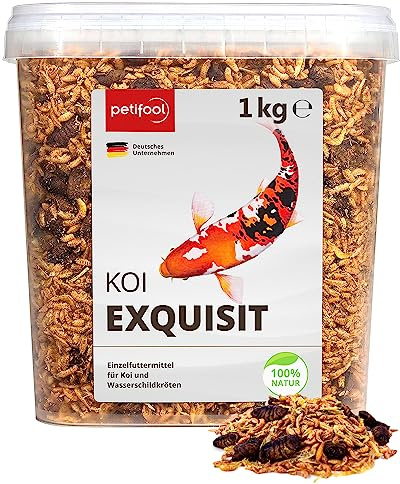 petifool Koi Exquisit 1kg – getrocknete Futtermischung - für Wasserschildkröten und Fische – Mischung aus Seidenraupen, Shrimps und Gammarus - Naturfutter