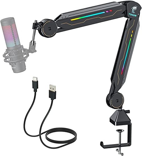 TONOR Gaming Mikrofon Arm mit RGB Licht, Mikrofonarm mit RGB-Modi & Helligkeit einstellbar, Mikrofonhalter mit 11 Lichteffektmodi für Gamer, mit hoher Kompatibilität für alle Mikrofone, T90
