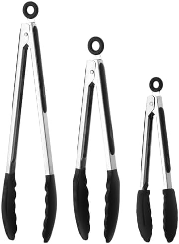 LESEED Grillzange Silikon 3er Set, Küchenzange Silikon Hitzebeständige und Antihaft-Pfannen, Zange Küche mit Sicherheitsverschluss für Aufbewahrung, Zange für Airfryer, BBQ und Küchengebrauch