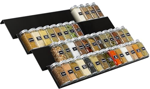 Lifewit 4 Etagen Gewürzregal Schubladen für biz zu 56 Gewürzflaschen, Gewürz Organizer für Schublade mit Breite 35 bis 68 cm, Kombinierbarer Gewürz Schubladeneinsatz, Gewürzeinsatz Schublade, Schwarz