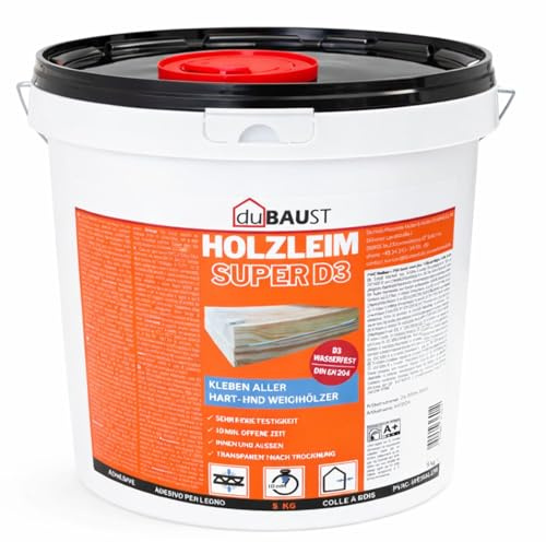 dubaust WOD24 Schnelltrocknender D3 Holzleim, wasserfest, für Hartholz und Weichholz, weiss - nach dem Aushärten transparent (5Kg Eimer)