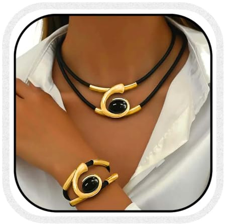 Fashband Gold Halsketten-Set Boho Doppelschicht-Anhänger Halskette Armband Sets Vintage Modeschmuck für Damen, Größe des Einheitsgrades, Kein edelstein