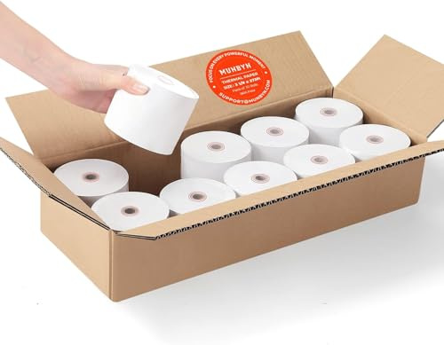 MUNBYN Prämie Thermorollen 80mm x80mm x80M – 65g/m² dicke Kassenrollen/Bonrollen, kompatibel mit Epson, NetumScan, Square POS- FSC-zertifiziert & BPA-frei (10 Rollen)