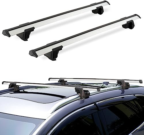 Just-V 130CM Universal Dachträger für Fahrradträger, Dachboxen oder als Skihalter, aus Aluminium, Mit Schloss abschließbar Tragkraft 150 kg Silber