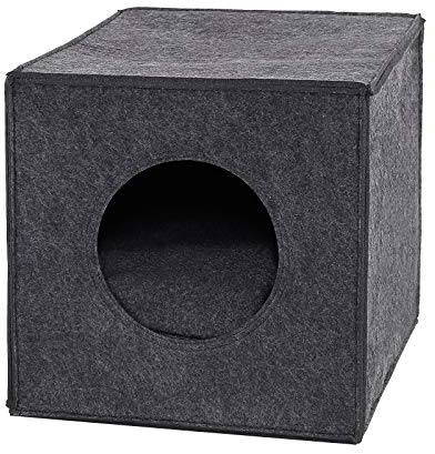 lionto Katzenhöhle aus stabilem Filz passend für Kallax Regale & andere Regalsysteme, 33x37x33 cm, Katzenbett faltbar in Würfelform freistehend, pflegeleicht, mit gemütlichem Liegekissen, dunkelgrau