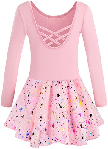 Mulnall Ballettanzug Mädchen Ballett Trikot mit Ballettkleid Kinder TüTü Kurzarm Langarm Baumwolle Balletttrikot Ballettanzug （EU40421-08-M）