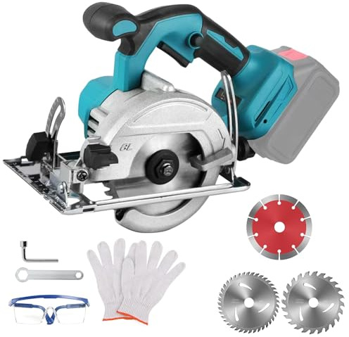 Bürstenlose Mini-Kreissäge Handkreissäge kompatibel für Makita 18V Akku | mit 3 Sägeblättern, 8000RPM Einstellbarer Schnittwinkel & Tiefe, Multifunktionssäge für Holz Kunststoff Metall (ohne Akku)