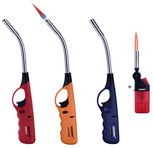 3 STK KONSUMANY Stabfeuerzeug Sturmfeuerzeug Gas Feuerzeug flexibel biegsam 29,5 cm lang nachfüllbar (Zufällige Farbauswahl) +1x (Konsumany® Stab- Stumfeuerzeug 12,5 cm Lang)