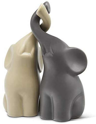 FeinKnick Harmonisches Elefanten Pärchen aus Keramik in Beige & Grau - Moderne Skulptur als Paar aus Zwei einzelnen Elefanten - Deko-Figur 16 cm hoch - Elefant als Geschenk