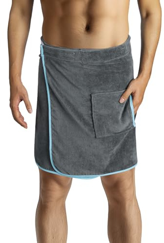 HOMELEVEL Saunakilt für Damen mit Klettverschluss und Tasche aus 100% Baumwolle Sauna Kilt Sarong, Herren Anthrazit/Mint, S-XXL