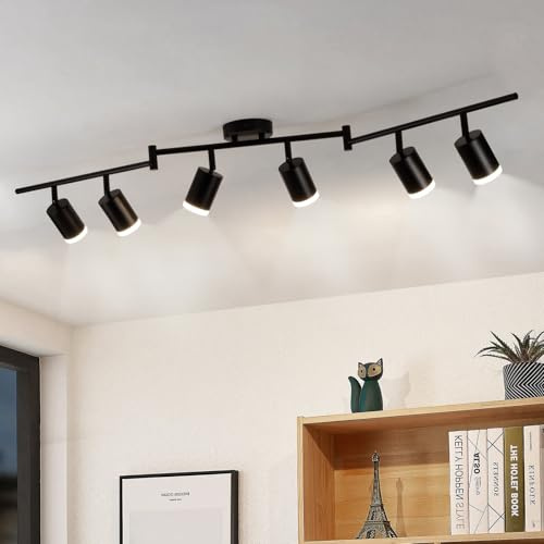 Gr4tec Deckenstrahler 6 Flammig GU10, Deckenleuchte Küche Schwarz | Modern Deckenlampe Strahler Schwenkbar, Metall Küchenlampe Wohnzimmerlampe Schlafzimmerlampe Deckenspot, Ohne Leuchtmittel