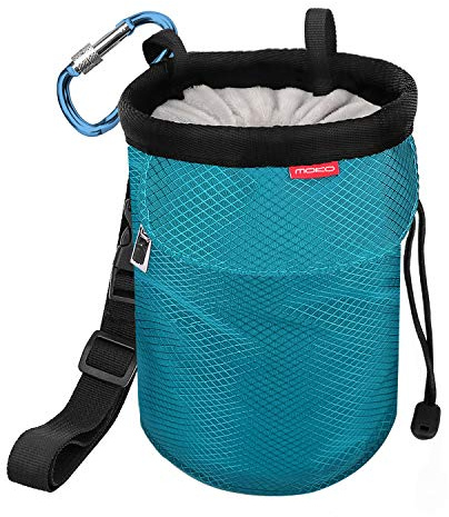 MoKo Chalkbag, Kordelzug Magnesiabeutel Klettern Bouldern Chalk Bag mit Einstellbar Gurt & Reißverschlusstasche & Karabinerclip für Klettern Gewichtheben Gymnastik Crossfit - Hellblau