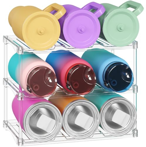 Lifewit Stapelbarer Flaschenorganizer aus Kunststoff für Zuhause, Tumbler- und Becherhalter, Transparenter Flaschenständer für Wein, für Arbeitsplatte und Schrank, 3-stufig, Platz für 9 Flaschen