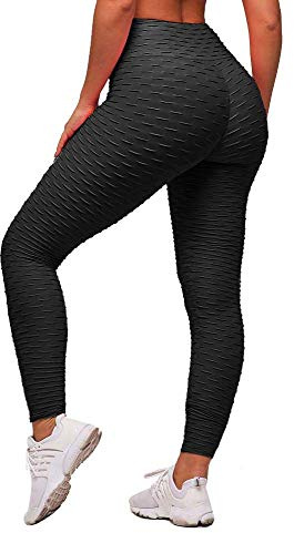 Memoryee Damen Honeycomb Leggings Geraffte Hintern Heben Hohe Taille Push Up Boom Booty Sport Leggings mit Bauchkontrolle Plus Größe Blickdichte Dehnbare Gym Yogahosen/Schwarz/M